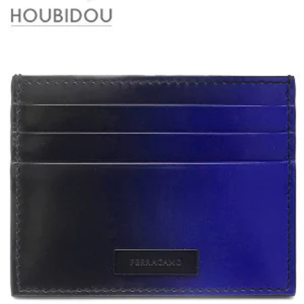 Salvatore Ferragamo Card Case Wallet Gradient Leather Black x Blue Business